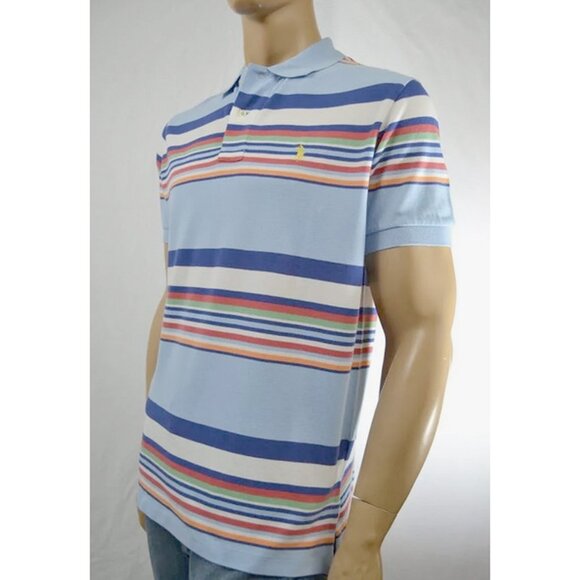 New Polo Ralph Lauren Polo Shirt!  Light Blue with Colorful Stripes  Mesh Cotton - Picture 1 of 2